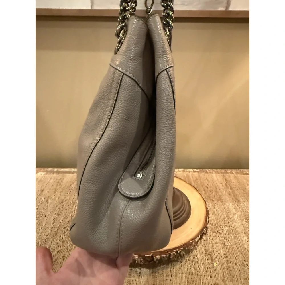 COACH Edie Grey Pebbled Leather Turnlock Shoulder Hand Bag Purse 3‎ Compartment - Picture 9 of 14